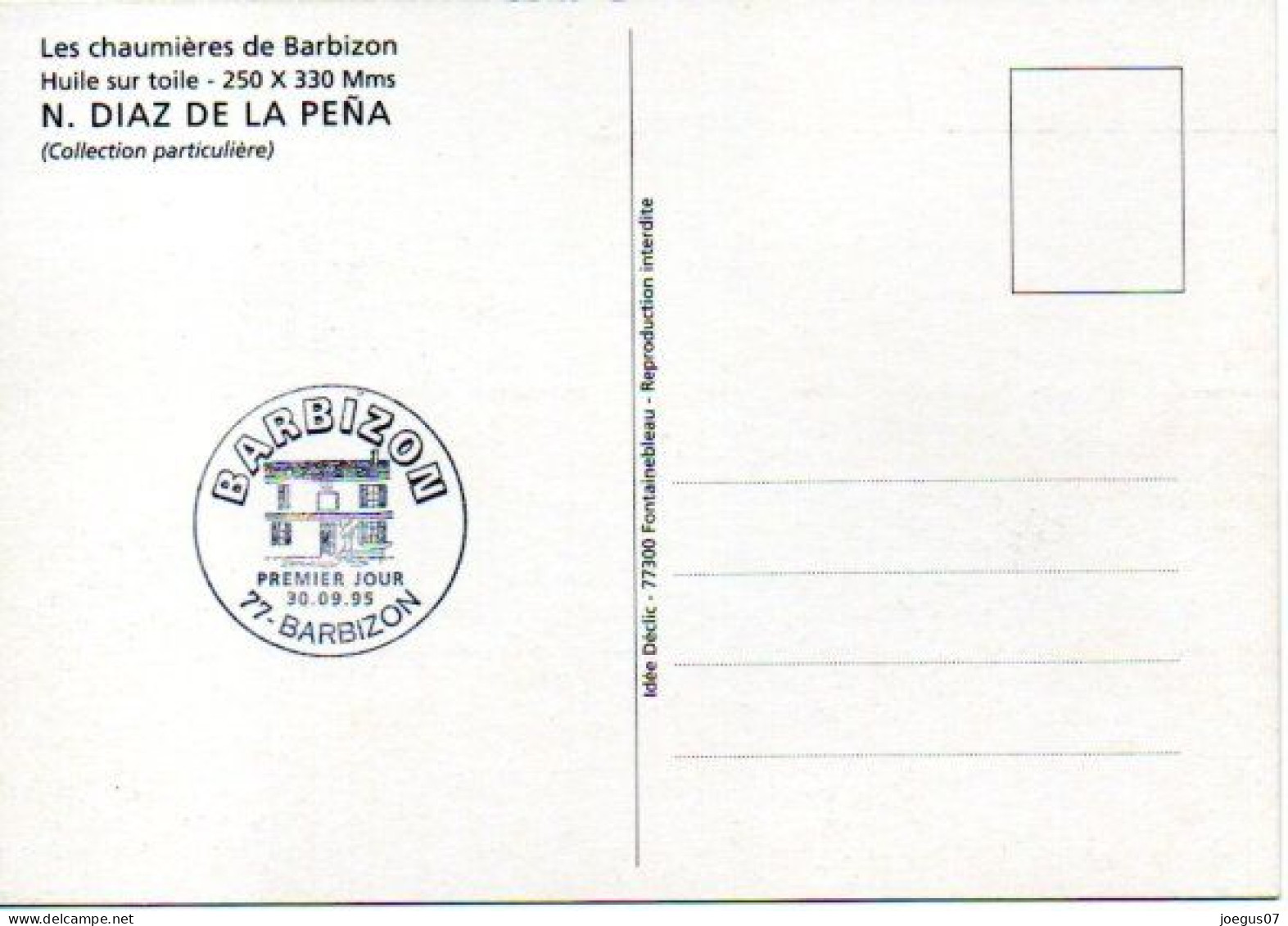 77 Les Chaumières De BARBIZON Carte 1er Jour 1995. Timbre Oblitéré . Scans Recto/verso - Barbizon