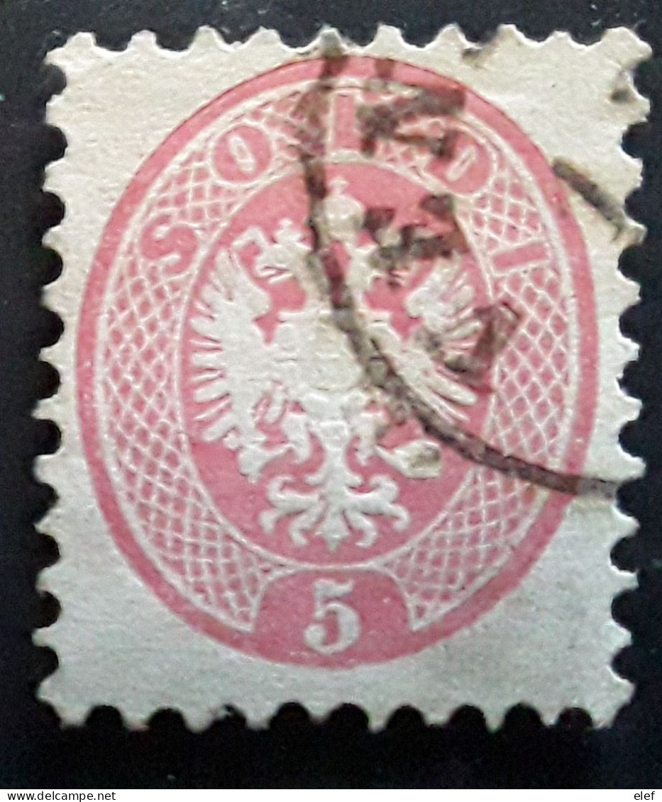 LOMBARDIA VENETIA , Lombardie Venetie Italia 1864 , Adler Aigle Yvert No 25, 5 Soldi Rose Obl VENEZIA  TB - Lombardije-Venetië