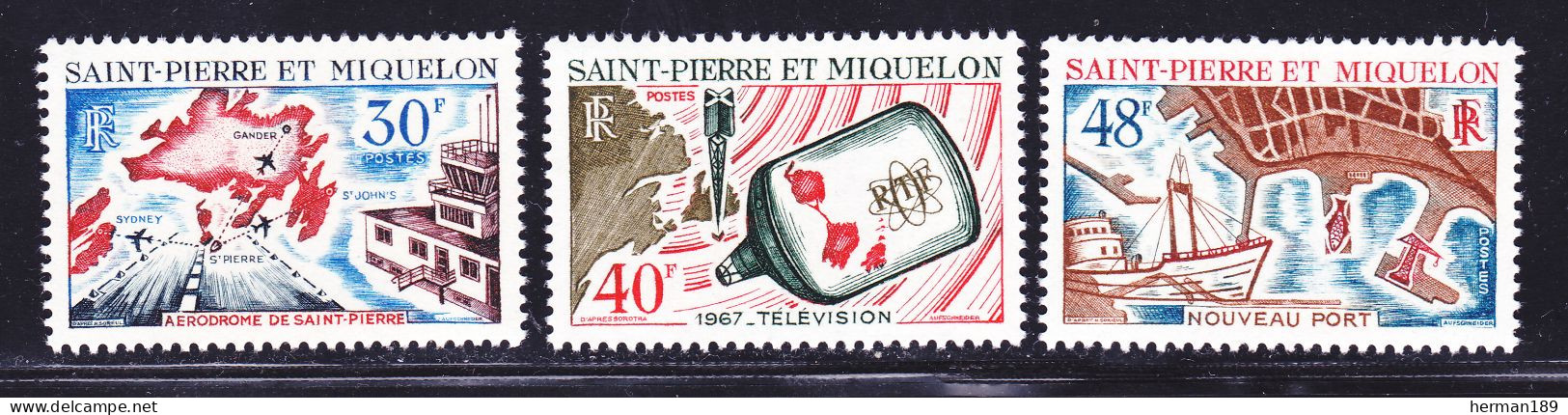 SAINT PIERRE ET MIQUELON N°  376 à 378 ** MNH Neuf, TB (D2320) Aménagements - 1967 - Nuovi