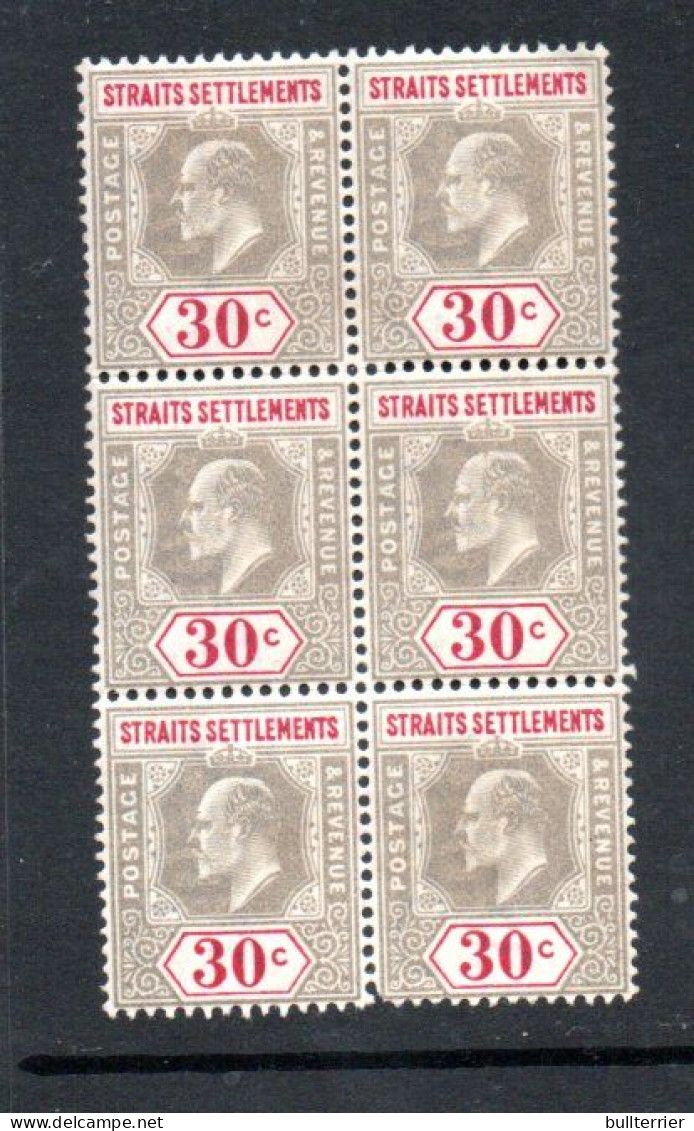 STRAITS SETTLEMENTS - 1902- Edward 30c Grey & Red Block Of 6  Mnh/OG SG Cat £150 - Straits Settlements