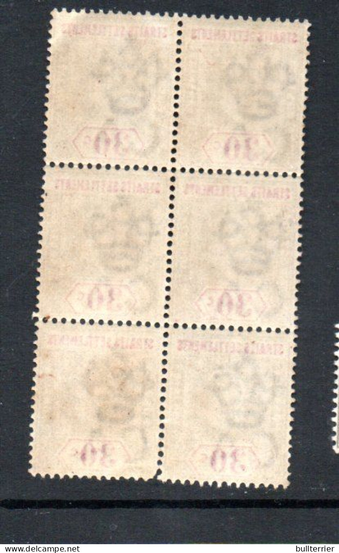 STRAITS SETTLEMENTS - 1902- Edward 30c Grey & Red Block Of 6  Mnh/OG SG Cat £150 - Straits Settlements