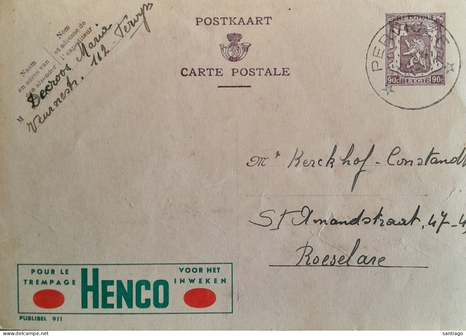 Sterstempel PERVIJZIE Op Publibel 911 - Postmarks With Stars