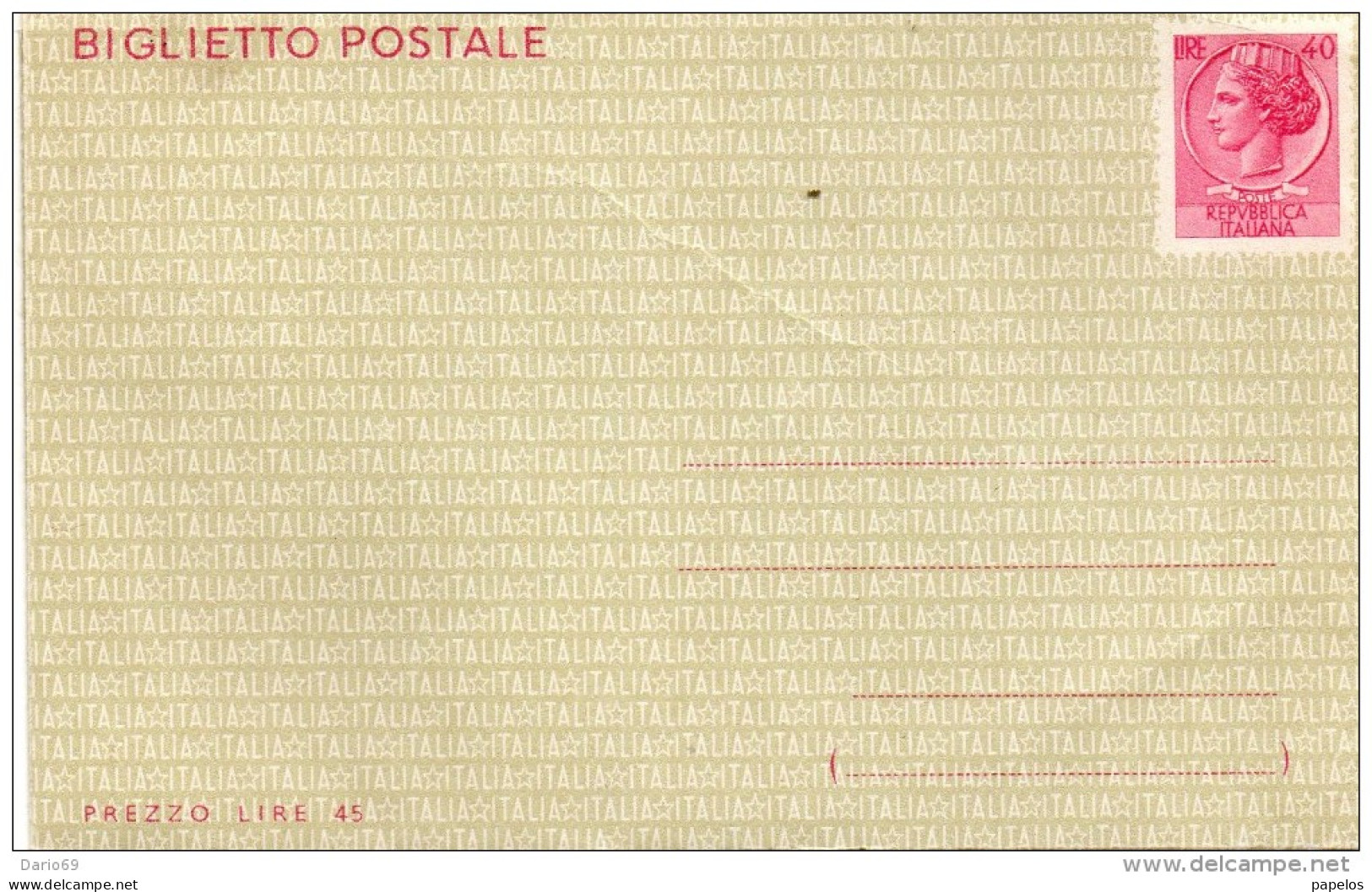 BIGLIETTO POSTALE - 1946-60: Storia Postale
