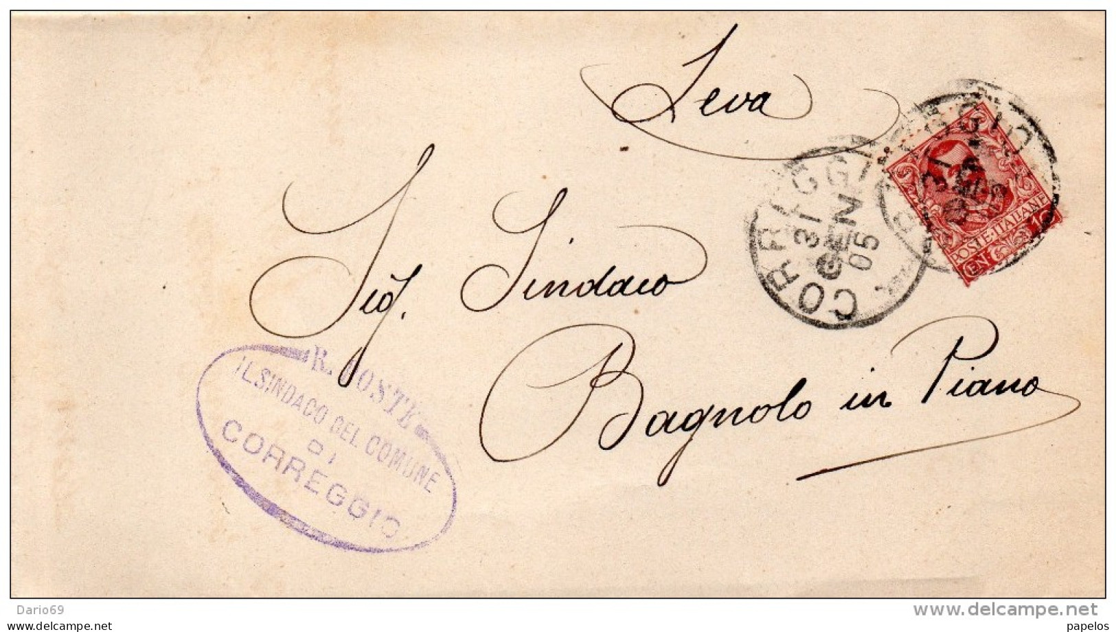 1905 LETTERA CON ANNULLO CORREGGIO  BOLOGNA - Storia Postale