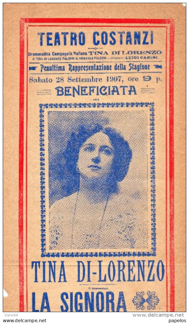 1907 TEATRO COSTANZI  TINA DI - LORENZO LA SIGNORA DELLE CAMELIE - Programs