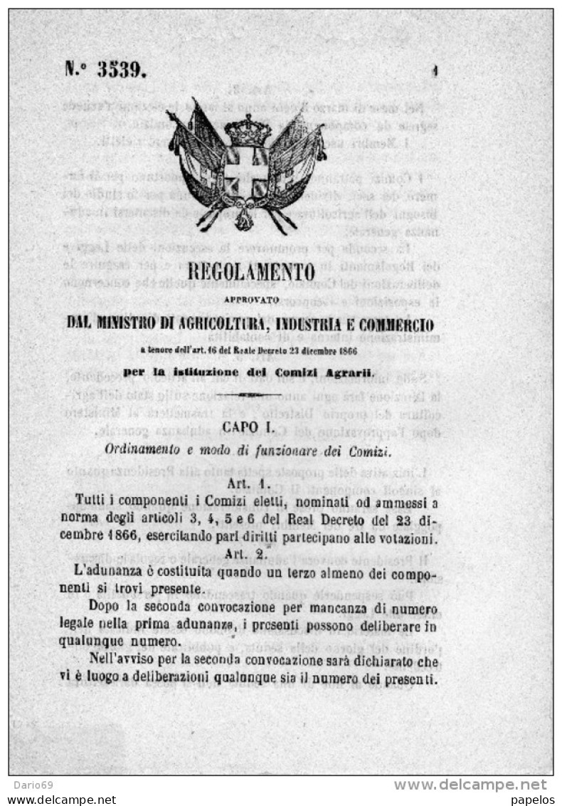 1866 DECRETO LEGGE - COMIZI AGRARII - Decrees & Laws