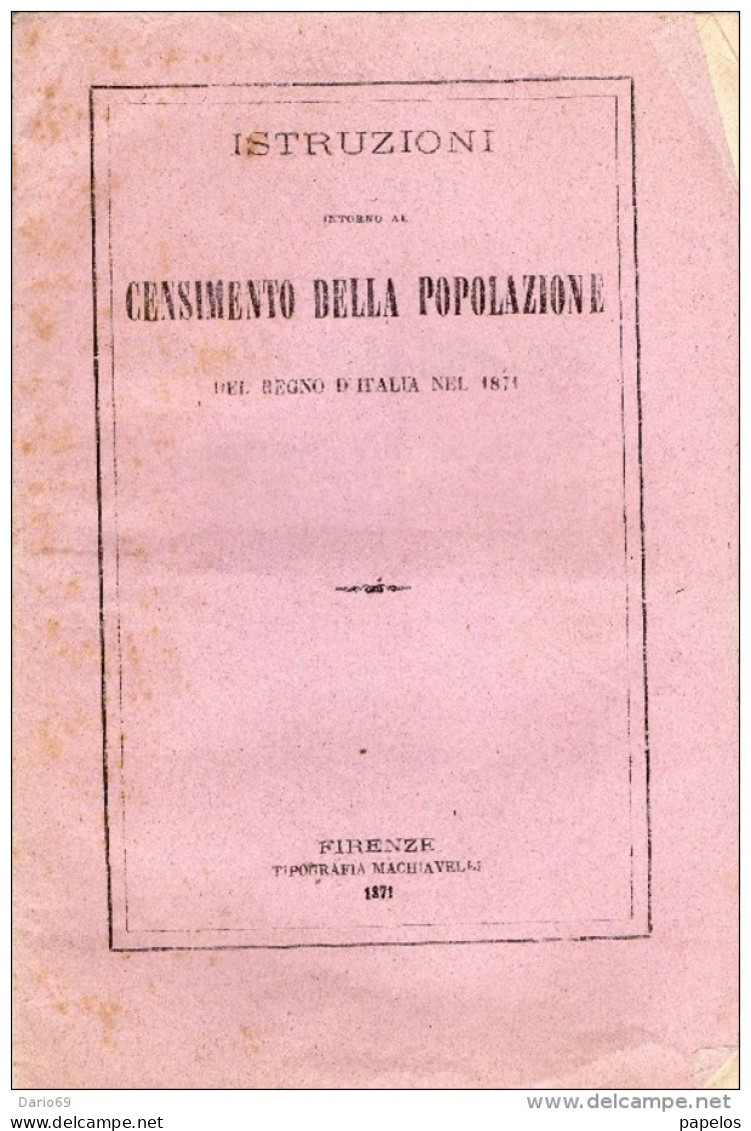 1871 ISTRUZIONI X IL CENSIMENTO DELLA POPOLAZIONE - Historische Dokumente