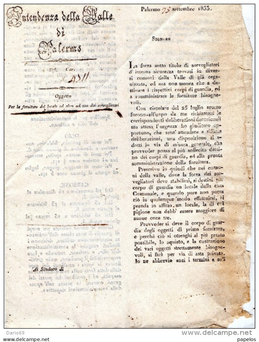 1833 PALERMO CIRCOLARE - Decretos & Leyes