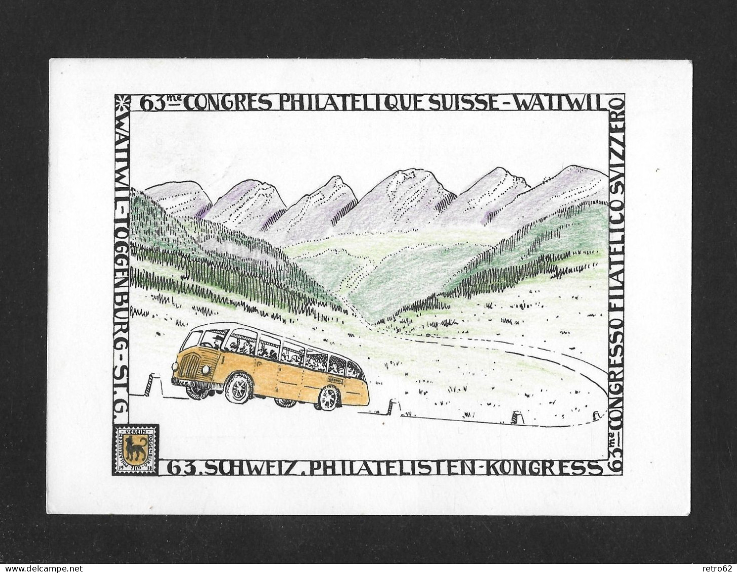 1953   63.SCHWEIZ.PHILATELISTEN-KONGRESS WATTWIL ► Schöne Jubiläumskarte Mit Postauto Wattwil-Hemberg - Brieven En Documenten