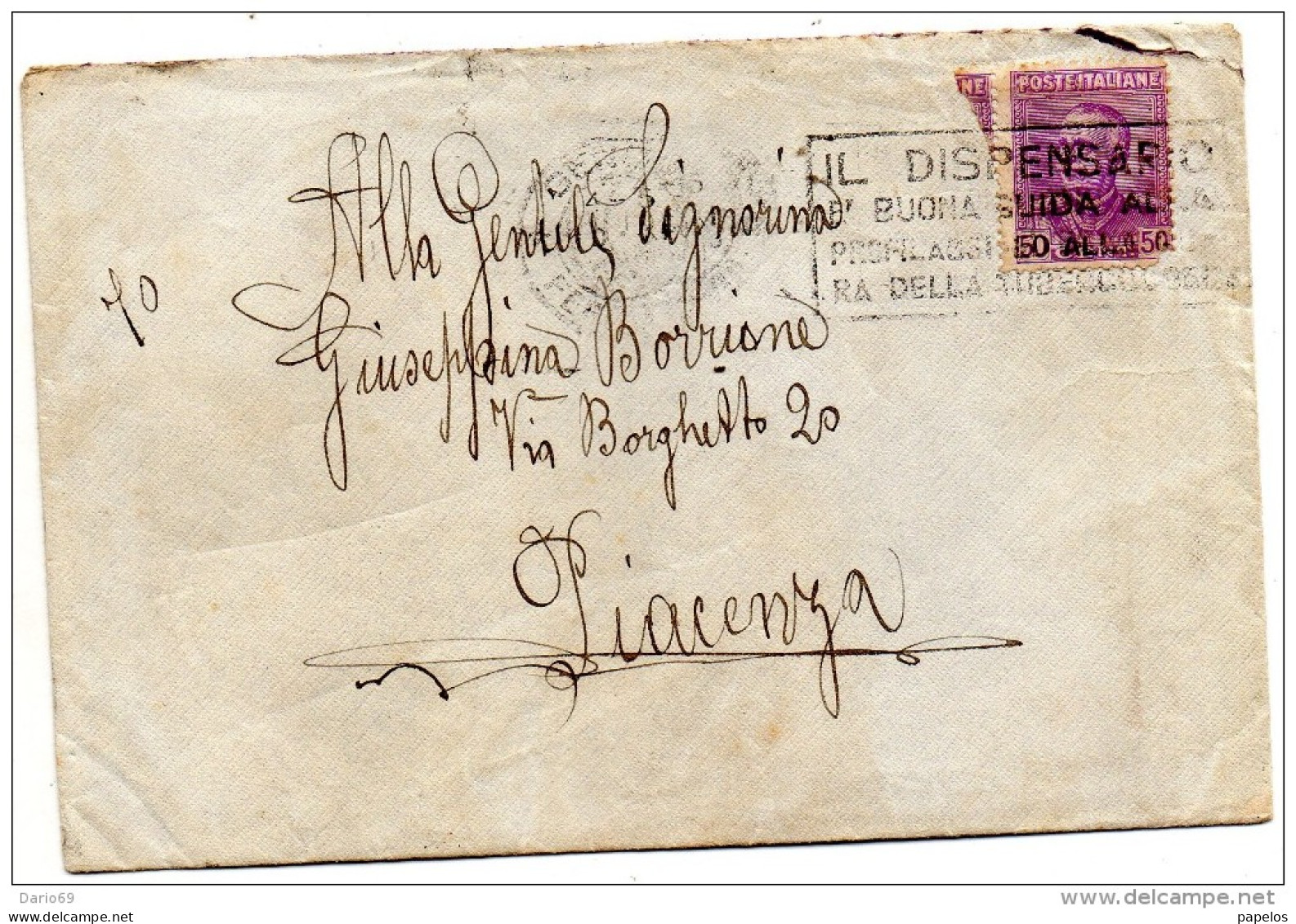 1941 LETTER  CON ANNULLO  GENOVA   + TARGHETTA IL DISPENSARIO - Storia Postale