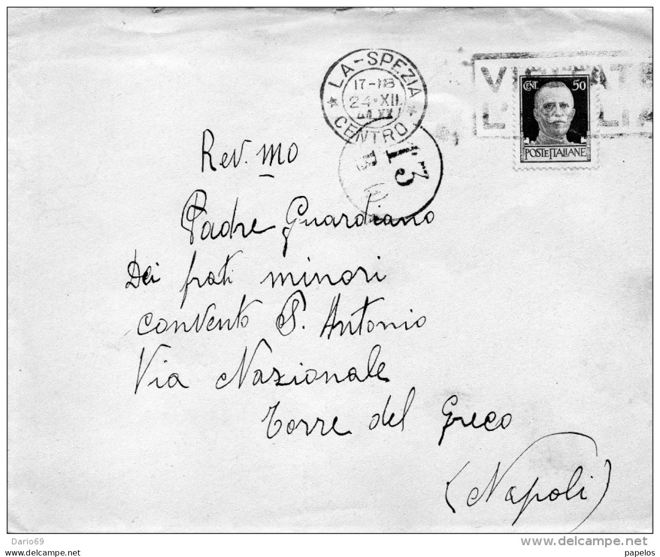 1941 LETTERA CON ANNULLO LA SPEZIA  + TARGHETTA VISITATE L'ITALIA - Storia Postale