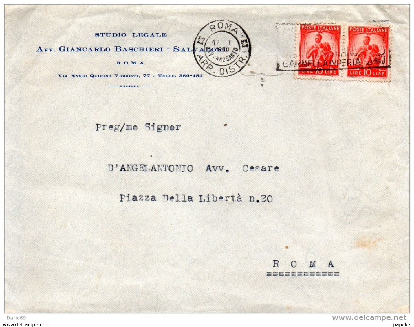 1950  LETTERA  CON ANNULLO  ROMA ANNO SANTO  + TARGHETTA - 1946-60: Storia Postale