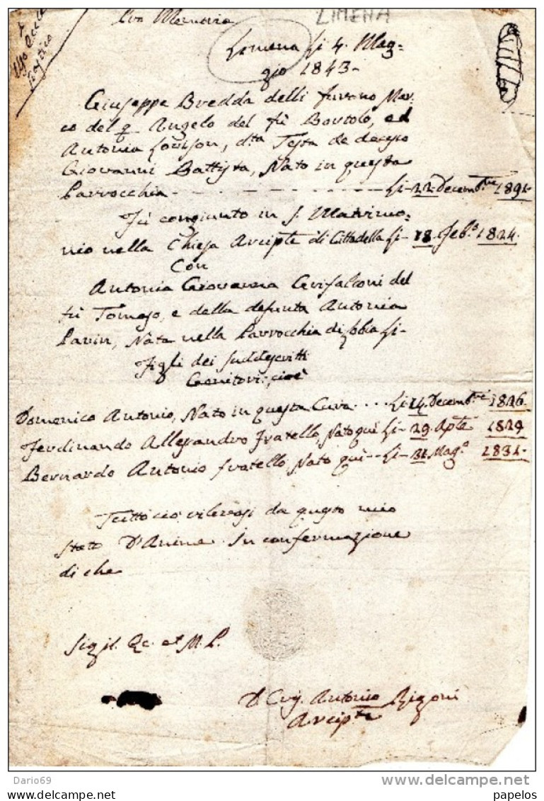 1843 LIMENA PADOVA - ...-1850 Préphilatélie