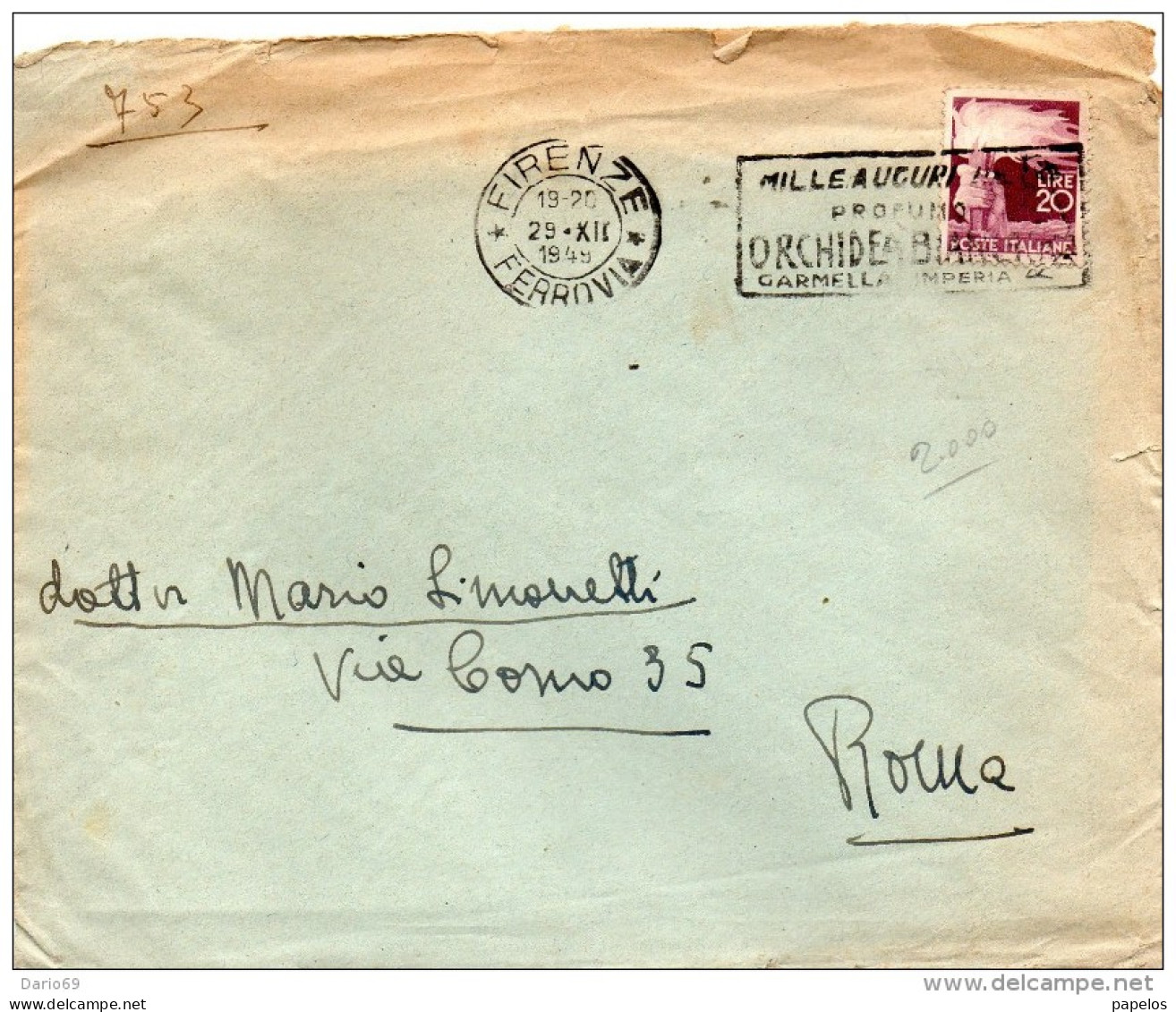 1949 LETTERA CON ANNULLO FIRENZE + TARGHETTA - 1946-60: Storia Postale