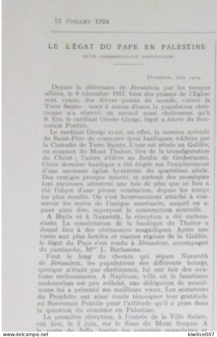 1924  PALESTINE  Basilique De GETHSEMANI  Custodie LE PAPE EN PALESTINE ISRAEL - Sin Clasificación