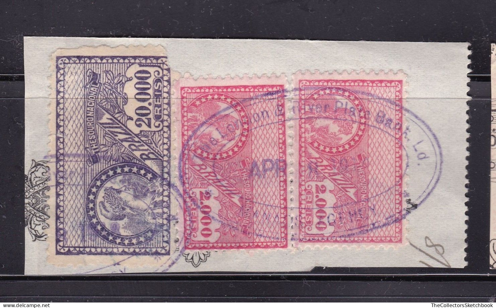 Brazil Revenue  Stamps,  Treasury , On A Piece , 3 Stamps.  Communication With London - Other & Unclassified