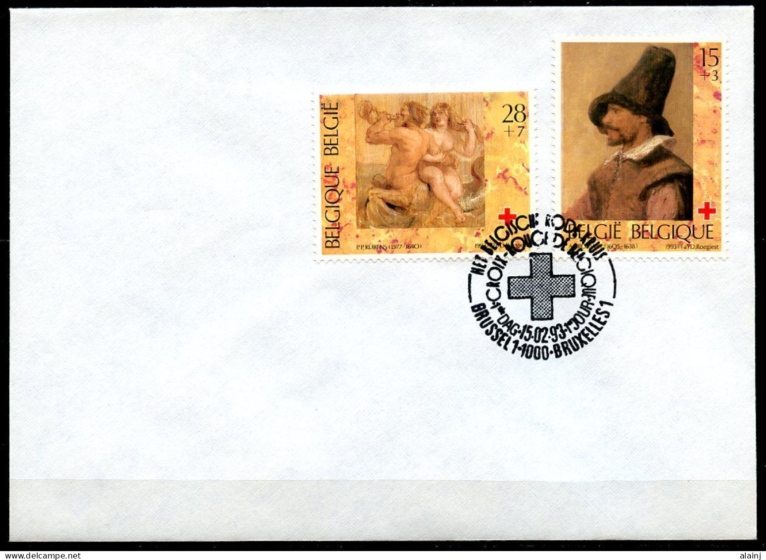 BE   2489 - 2490   --   1 Er Jour 15 / 2 / 1993  --  Env. Avec Cachet  Croix Rouge - Rode Kruis  --  Bruxelles - Storia Postale