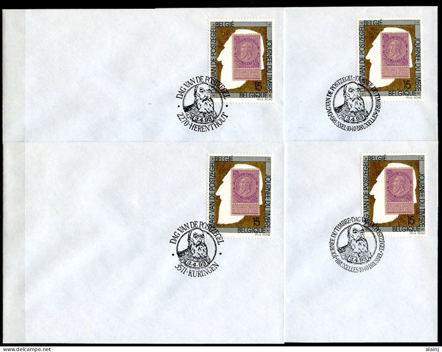 BE   2500   --   1 Er Jour 3 / 4 / 1993  --  Enveloppes Avec Cachet Des 8 Provinces  + 2 X Bruxelles --  Voir Scans - Covers & Documents