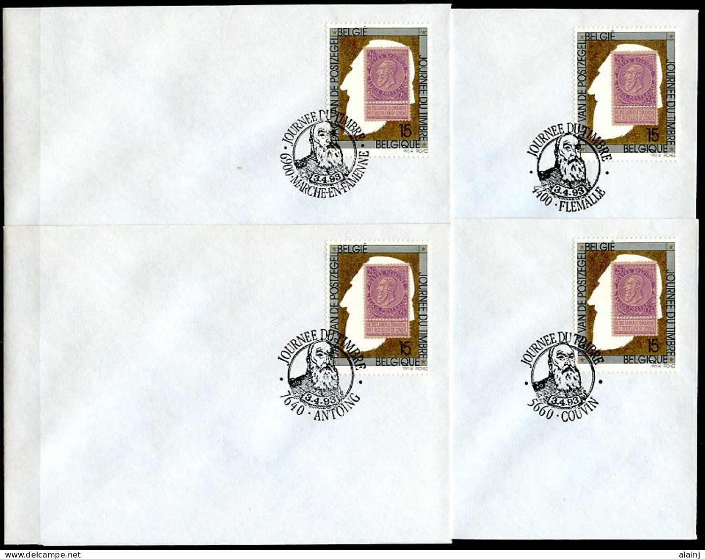 BE   2500   --   1 Er Jour 3 / 4 / 1993  --  Enveloppes Avec Cachet Des 8 Provinces  + 2 X Bruxelles --  Voir Scans - Covers & Documents