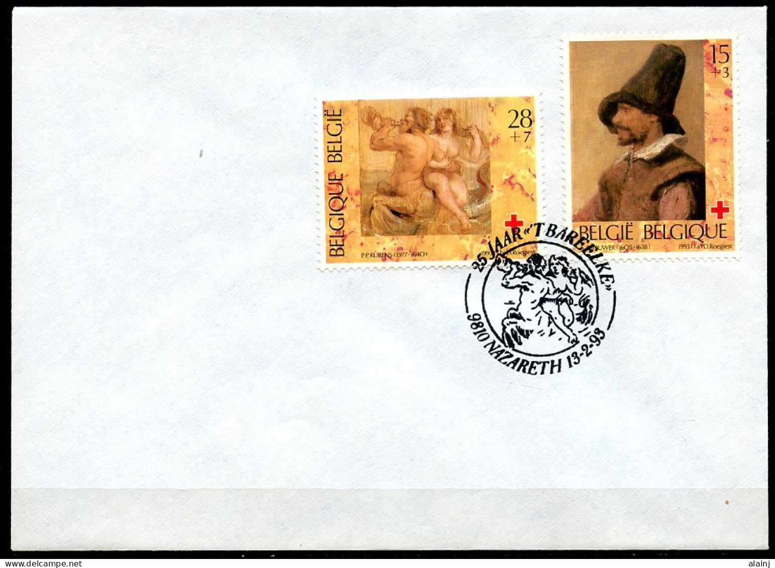 BE   2489 - 2490   --   1 Er Jour 13 / 2 / 1993  --  Env. Avec Cachet  25 Jaar T Bareelke  --  Nazareth - Briefe U. Dokumente