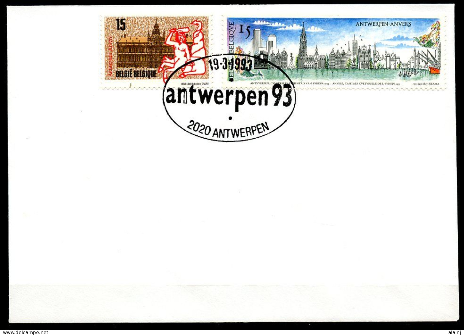 BE   2495 - 2496   --   1 Er Jour 20 / 3 / 1993  --  Cachet Antwerpen 93  - Cartas & Documentos