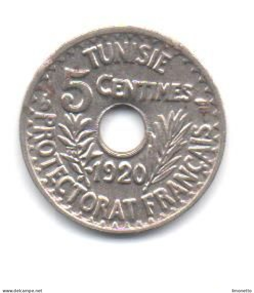 TUNISIE- 5 Cts De 1920 En Nickel ( Petit Module) 2 Grs - 17 M/m ( RARE)      Exc .  état- - Túnez