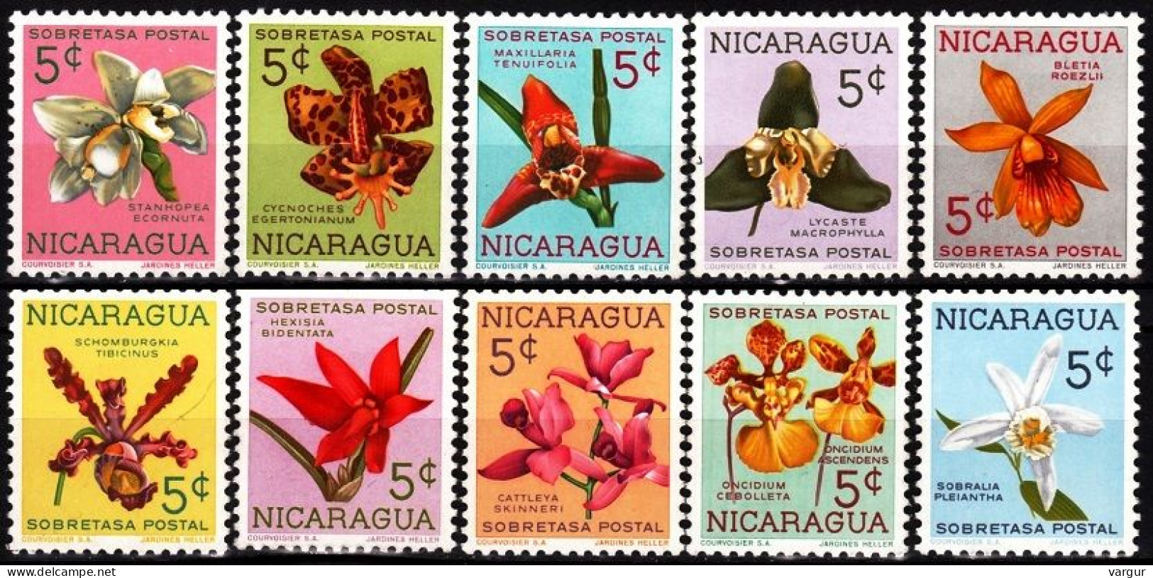 NICARAGUA 1962 FLORA Plants Flowers. Orchids. Complete Postage Due Set, MNH - Orchideeën