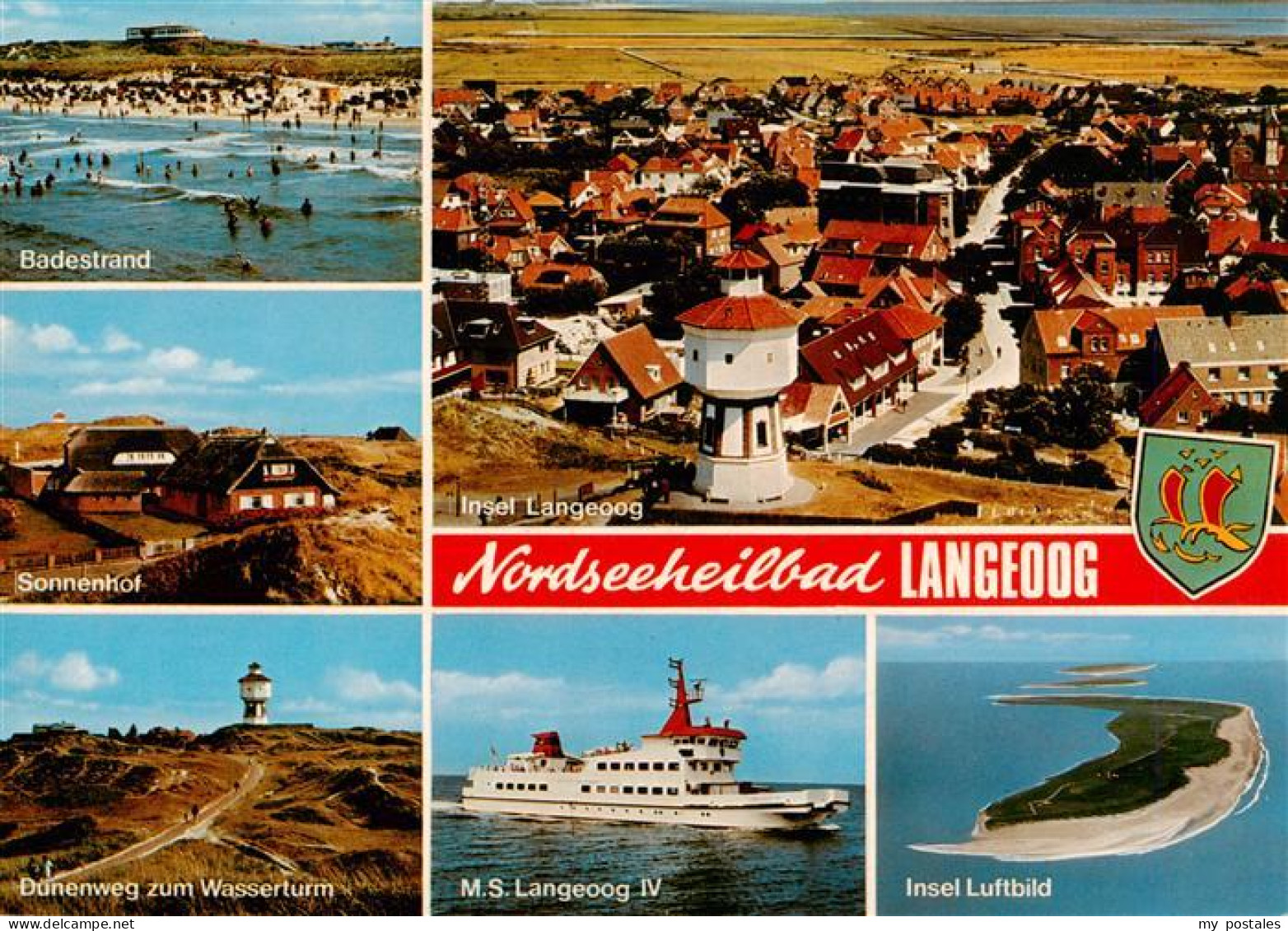 73937159 Langeoog_Nordseebad Badestrand MS Langeoog Fliegeraufnahmen Wasserturm  - Langeoog