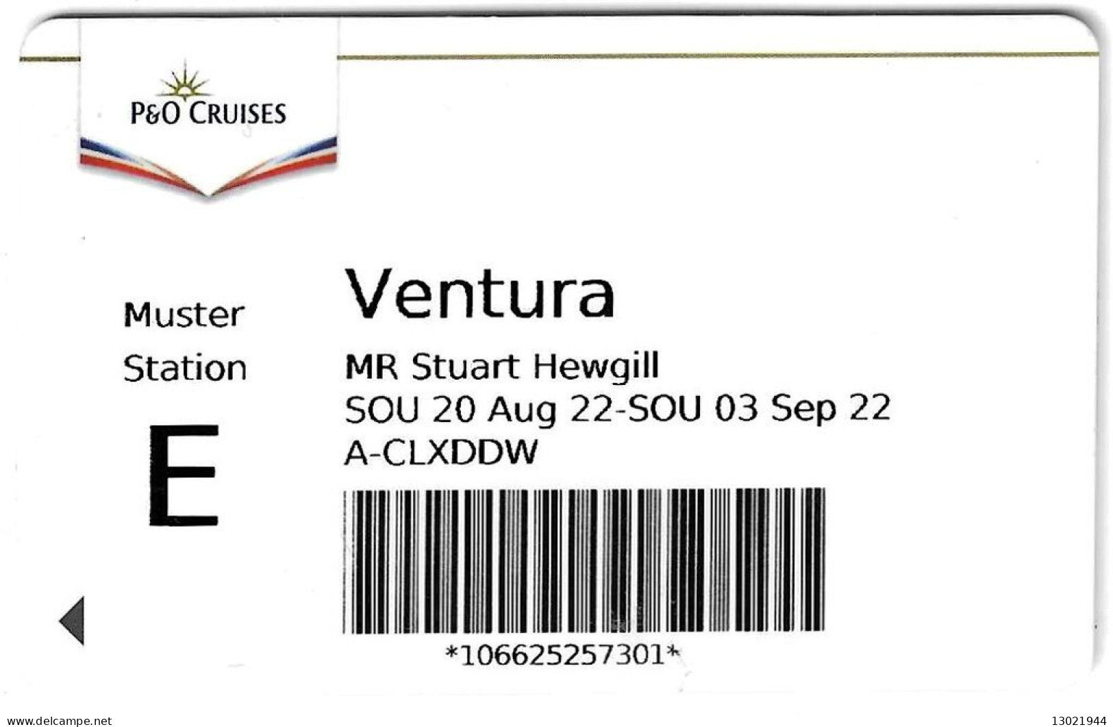 INGHILTERRA   KEY CABIN     P&O Cruise Ventura  (    Shipping Company ) - Hotel Keycards