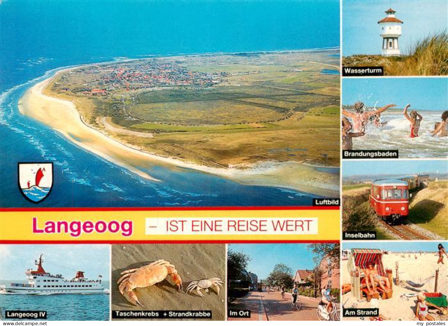 73937155 Langeoog_Nordseebad Fliegeraufnahme Inselbahn Anleger Badestrand Ort Wa - Langeoog