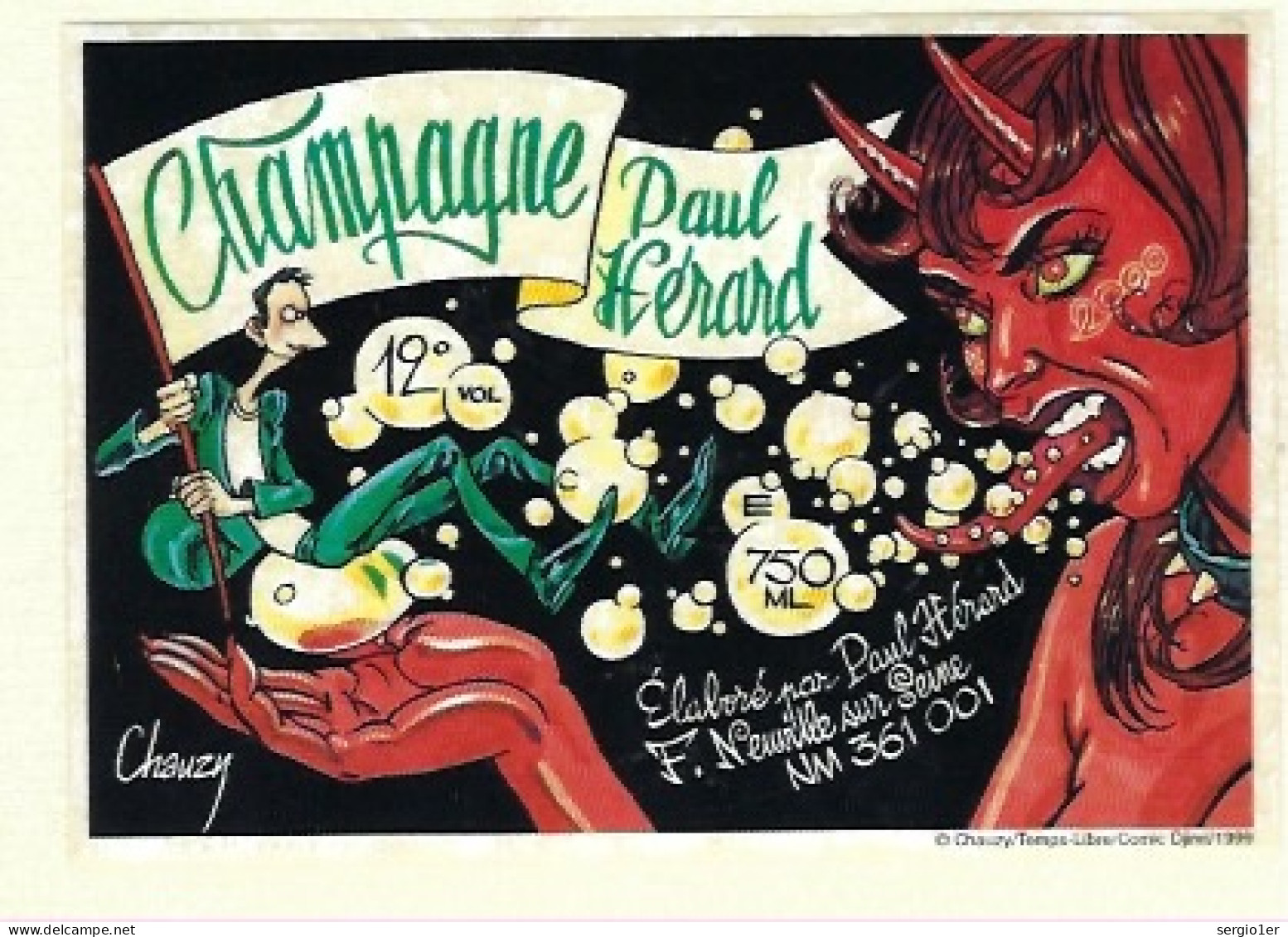 Etiquette Champagne  Paul Herard  Neuville Sur Seine Aube 10  BD Dessin De Chanzy - Champagner