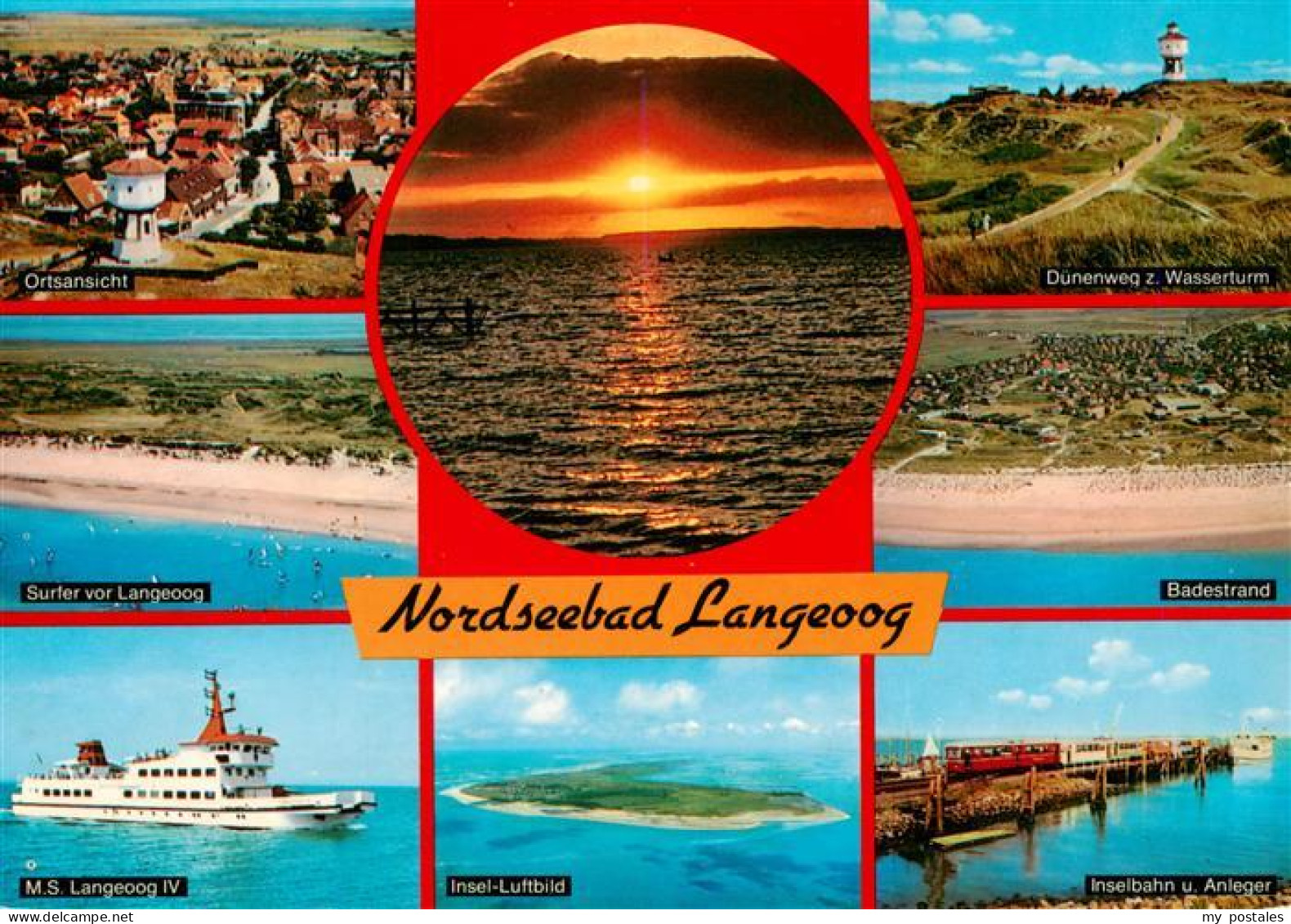 73937146 Langeoog_Nordseebad Panorama Surfer MS Langeoog IV Duenenweg Wasserturm - Langeoog