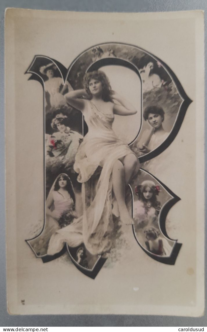 Cpa Photo Montage PRECURSEUR Art Nouveau FEMME Fille Actrice ? Dans Lettre R  EDITION M.R. 22262/3 - Femmes