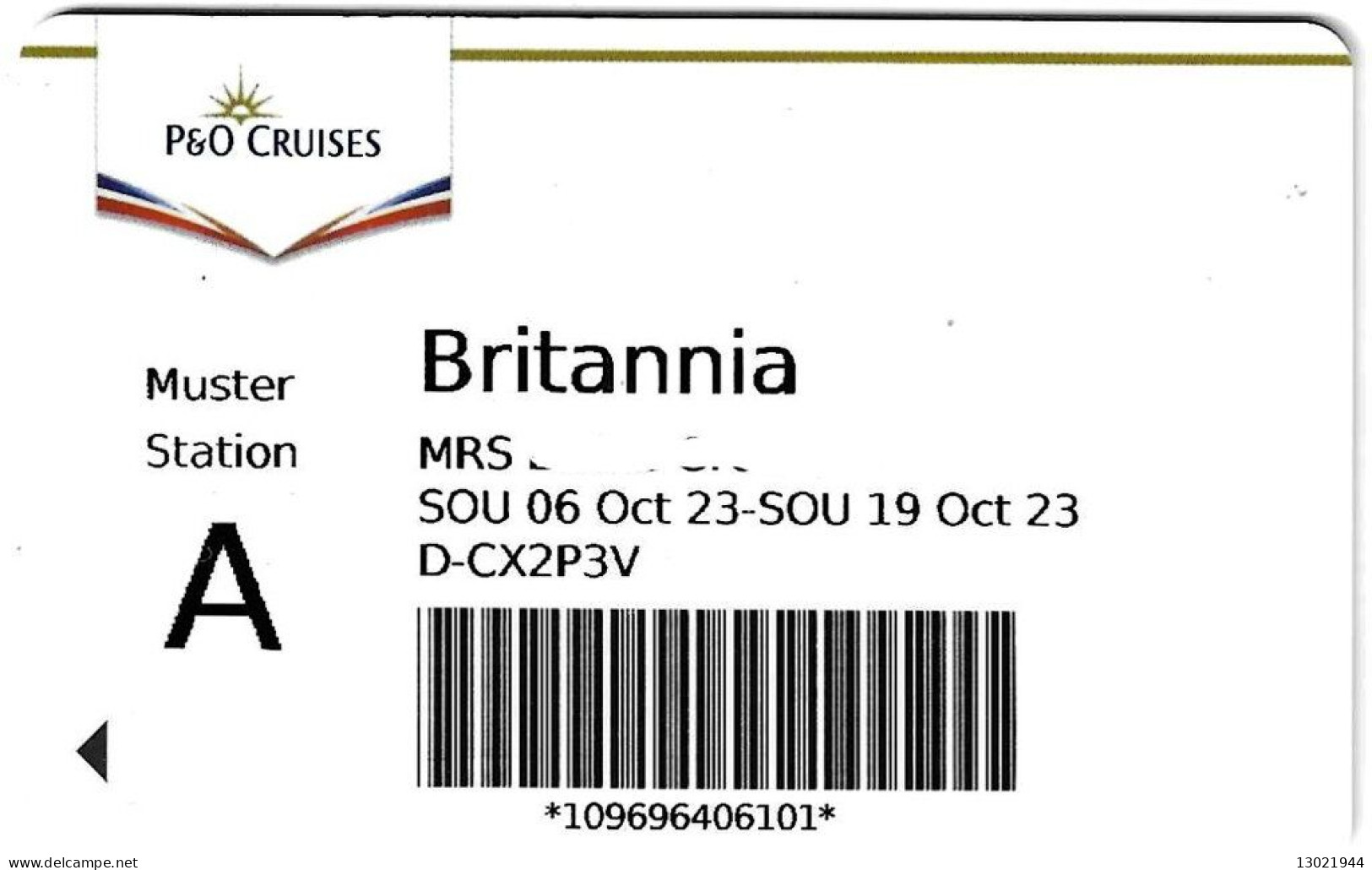 INGHILTERRA   KEY CABIN   P&O Britannia  (    Shipping Company ) - Hotelkarten