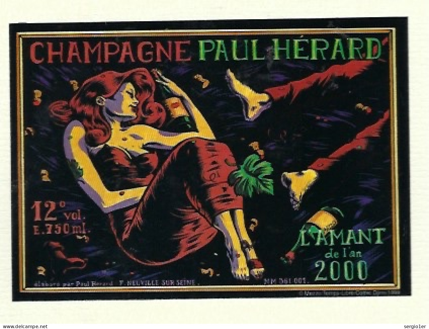 Etiquette Champagne  Paul Herard  Neuville Sur Seine Aube 10 L'Amant BD Dessin De Mezzo - Champagner