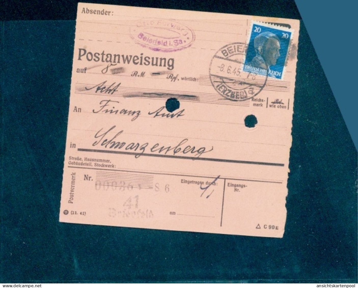 SBZ BL Sachsen, RPD Chemnitz, AP 791 I, Postanweisung - Afgestempeld