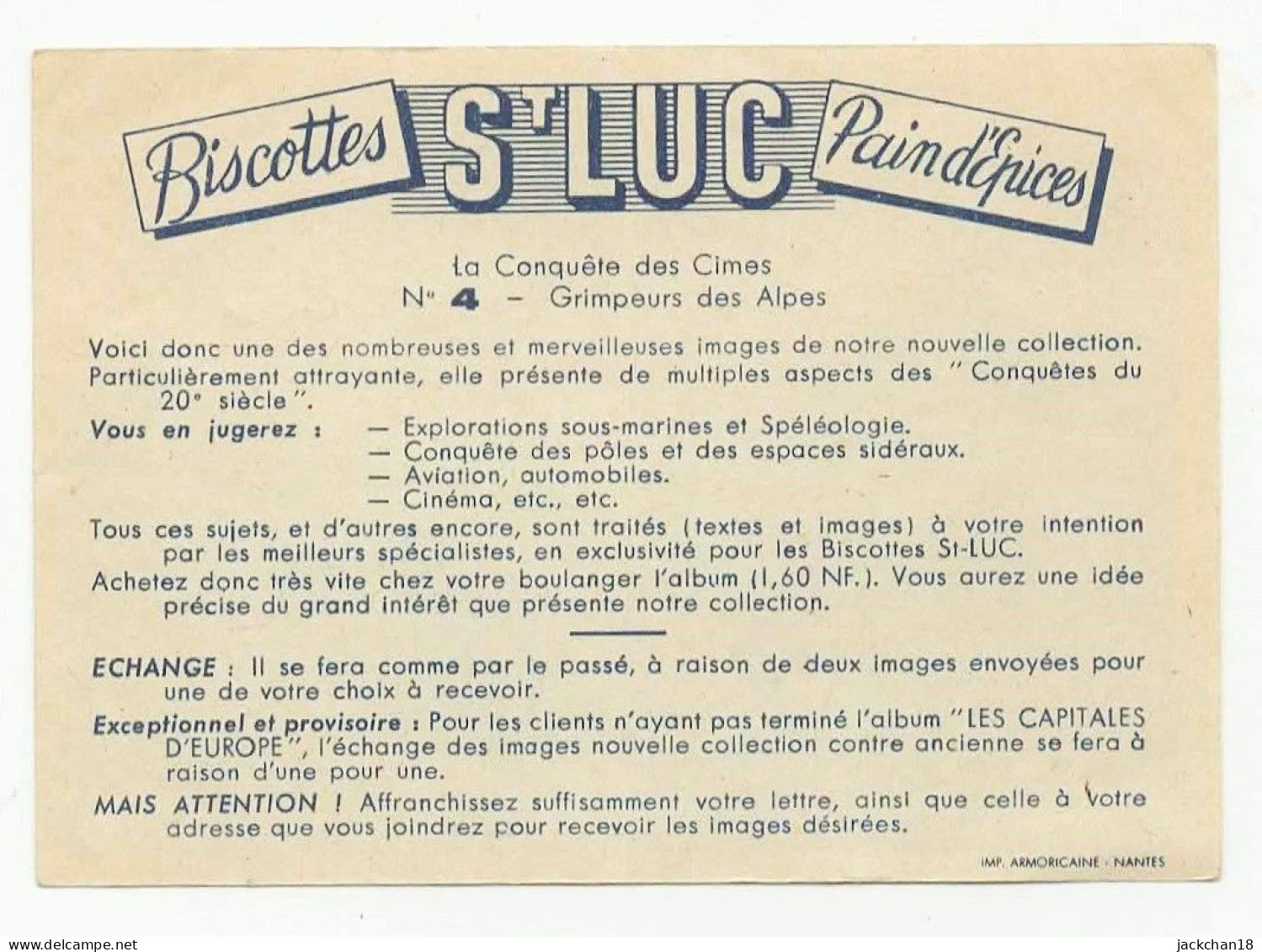 -- St LUC BISCOTTES PAIN D'EPICES / LA CONQUÊTE DES CIMES N°4 / GRIMPEURS Des ALPES -- - Sonstige & Ohne Zuordnung