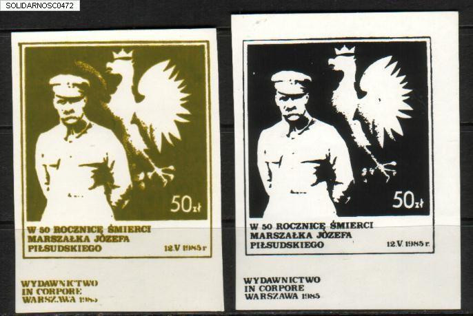 POLAND SOLIDARNOSC SOLIDARITY PILSUDSKI 50TH DEATH ANNIVERSARY 2 MS (SOLID0472/0806) - Viñetas Solidarnosc