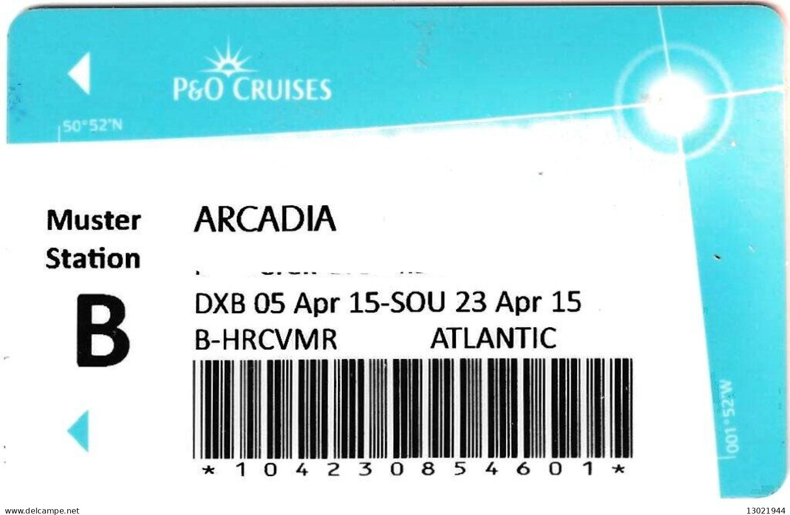 INGHILTERRA   KEY CABIN P&O Arcadia CRUISES (    Shipping Company ) - Hotel Keycards