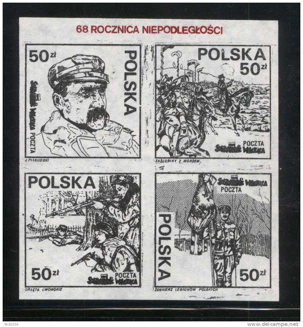 POLAND SOLIDARNOSC SOLIDARITY 68TH ANNIV OF INDEPENDENCE FROM AUSTRIA GERMANY RUSSIA POLISH LEGIONS Horses Pilsudski - Vignette Solidarnosc