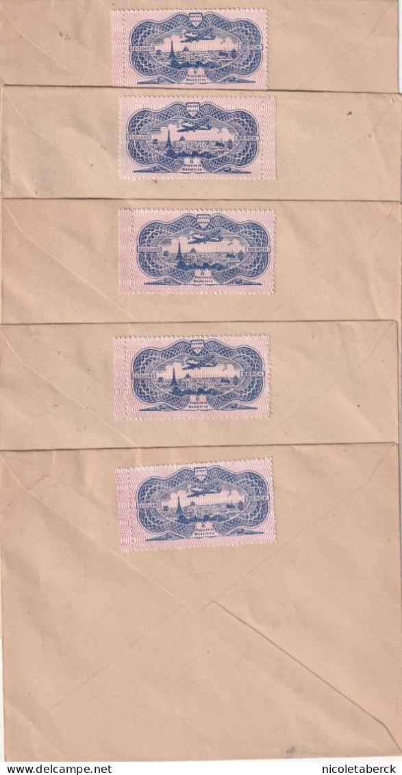 N°593/8 1er Jour Sur 5 Enveloppes, N°593/4 Ensemble Pour Le Tarif Postal. Toutes Ont Voyagées. Très Rare. - Storia Postale