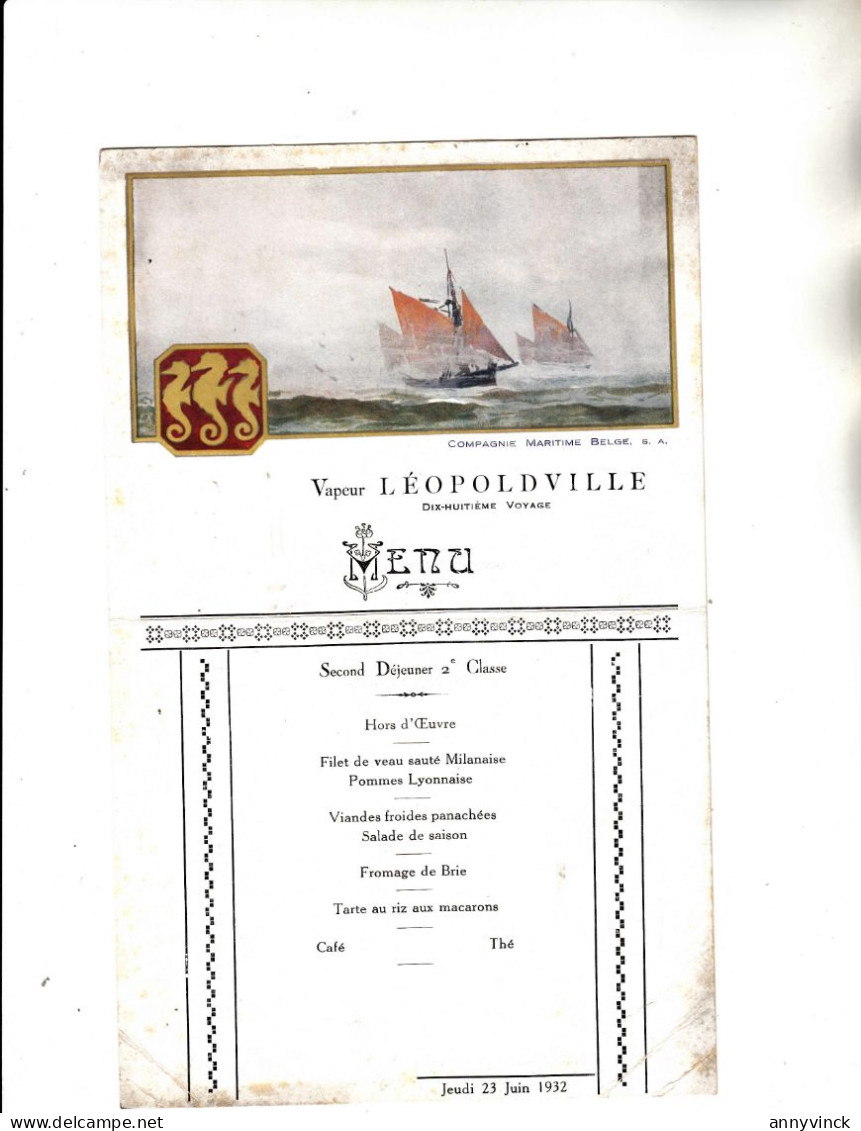 Compagnie Maritime Belge Paquebot Leopoldville Anvers-Congo 5 menu's plus 11 prentkaarten "Vie a bord"