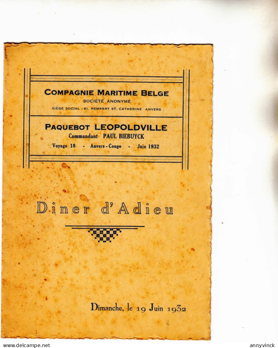 Compagnie Maritime Belge Paquebot Leopoldville Anvers-Congo 5 menu's plus 11 prentkaarten "Vie a bord"