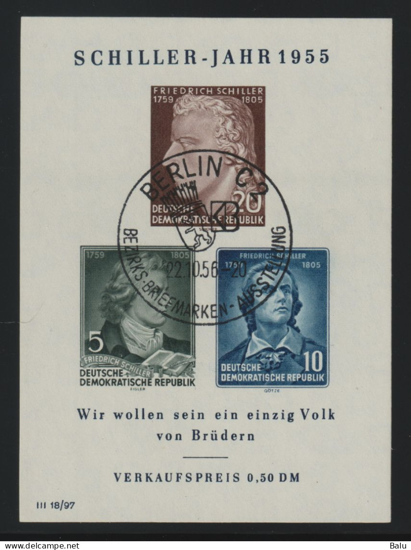 DDR 1955 Michel Schiller-Block 12 PF. IV Gef.gest., Michel 120,-€, 2 Scans, Plattenfehler - Variedades Y Curiosidades