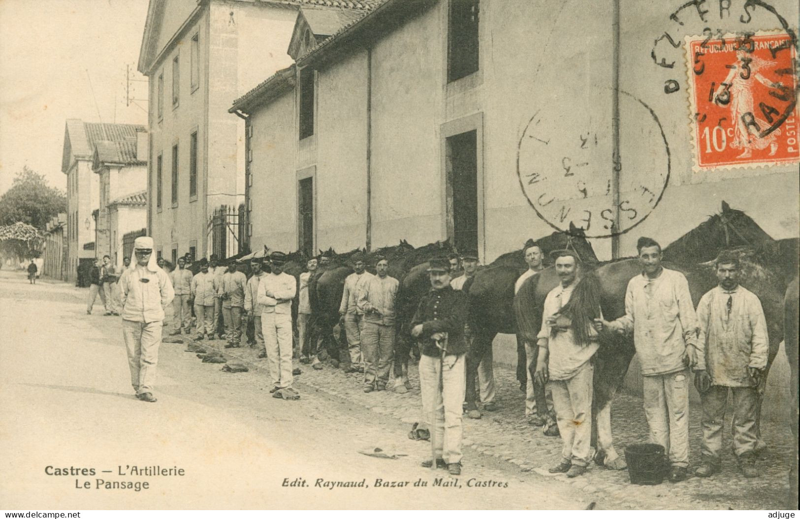 CPA-CASTRES* Caserne * Artillerie*Les Ecuries -Le Pansage Des Chevaux *Edit. Raynaud; Bazar Du Mail *écrite En 1913 *TOP - Castres