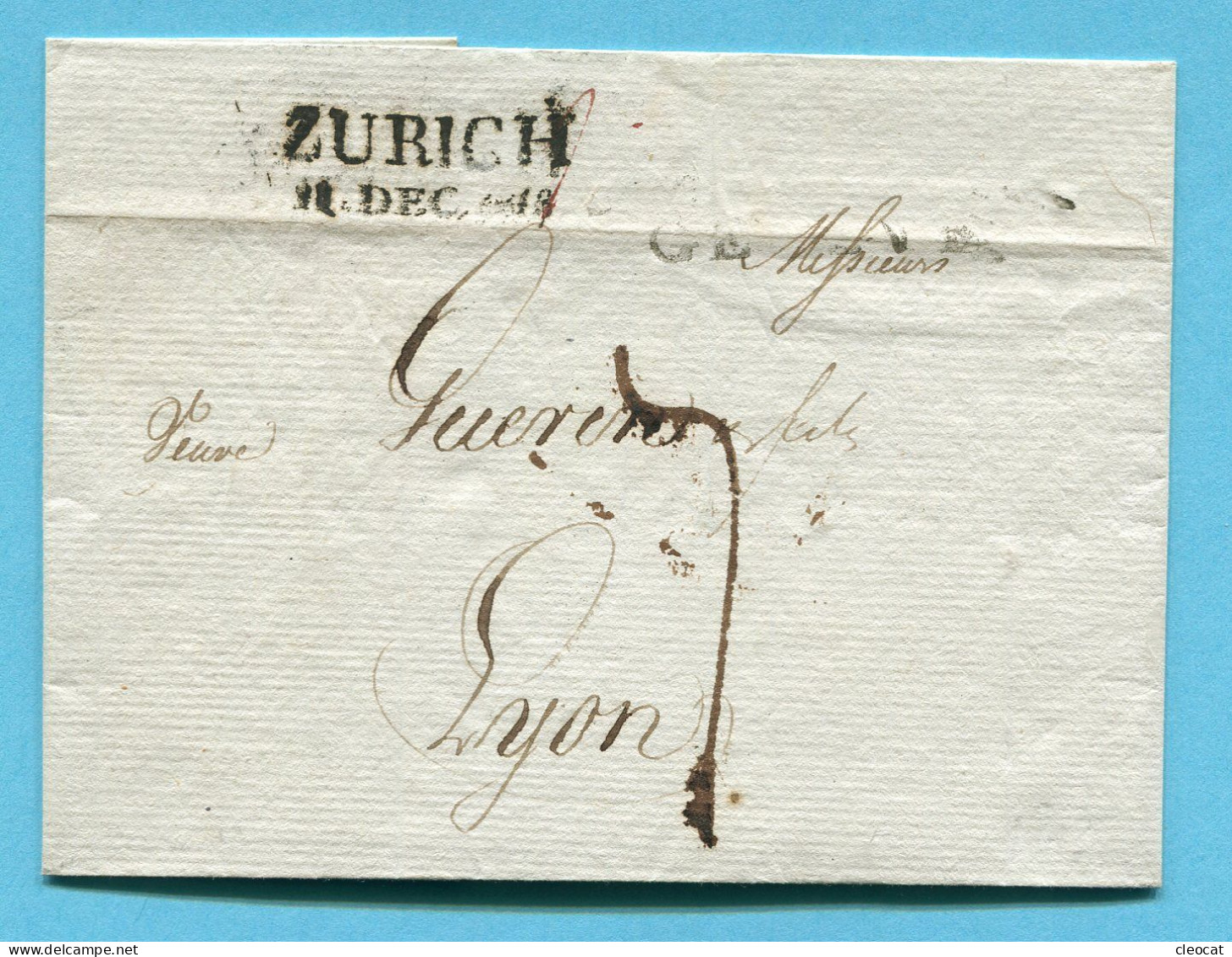 Umschlag Von Zürich Nach Lyon 1819 - ...-1845 Vorphilatelie