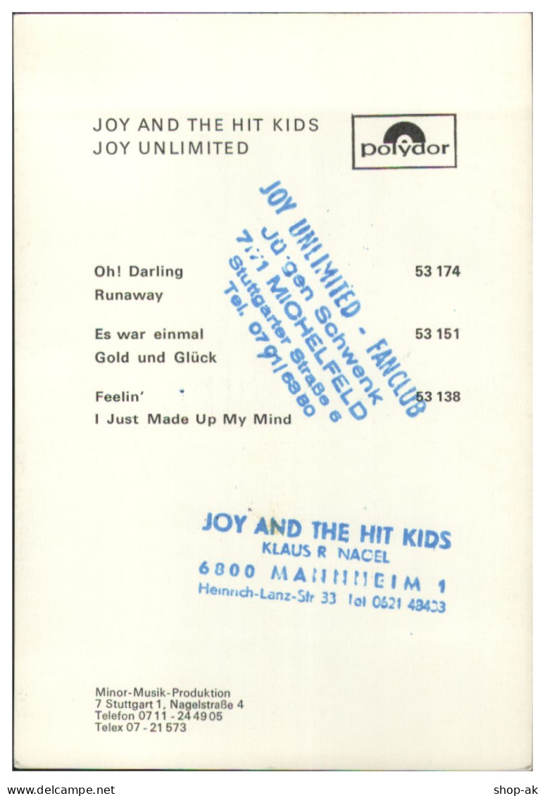 Y28911/ Joy Fleming And The Hit Kids   Autogramm Autogrammkarte 60er Jahre - Handtekening