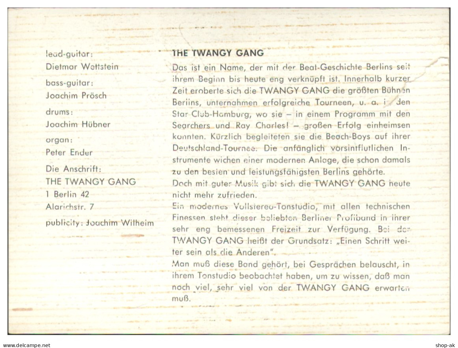 Y28918/ The Twangy Gang Aus Berlin Beat- Popgruppe Autogramm Autogrammkarte 60er - Handtekening