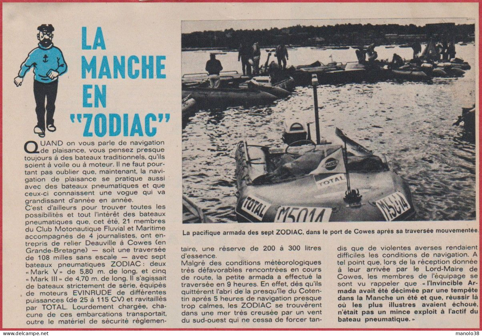 Traversé De La Manche En Zodiac. Tintin Reportage. 1970. - Historische Dokumente