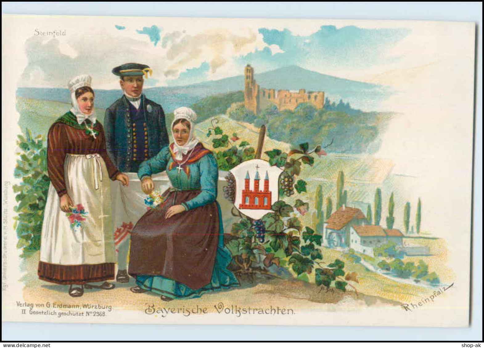 N3374/ Bayerische Volkstrachten Tolle Litho AK Rheinpfalz, Steinfeld  Ca.1900 - Other & Unclassified